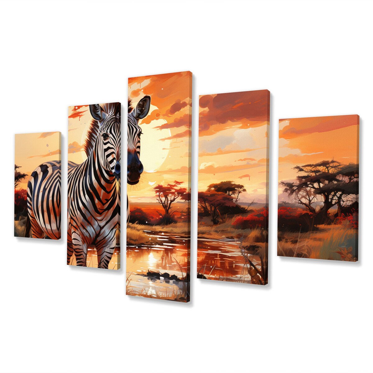 Designart "Zebra Walking In Africa I" Animals Multipanel Canvas Art Print set
