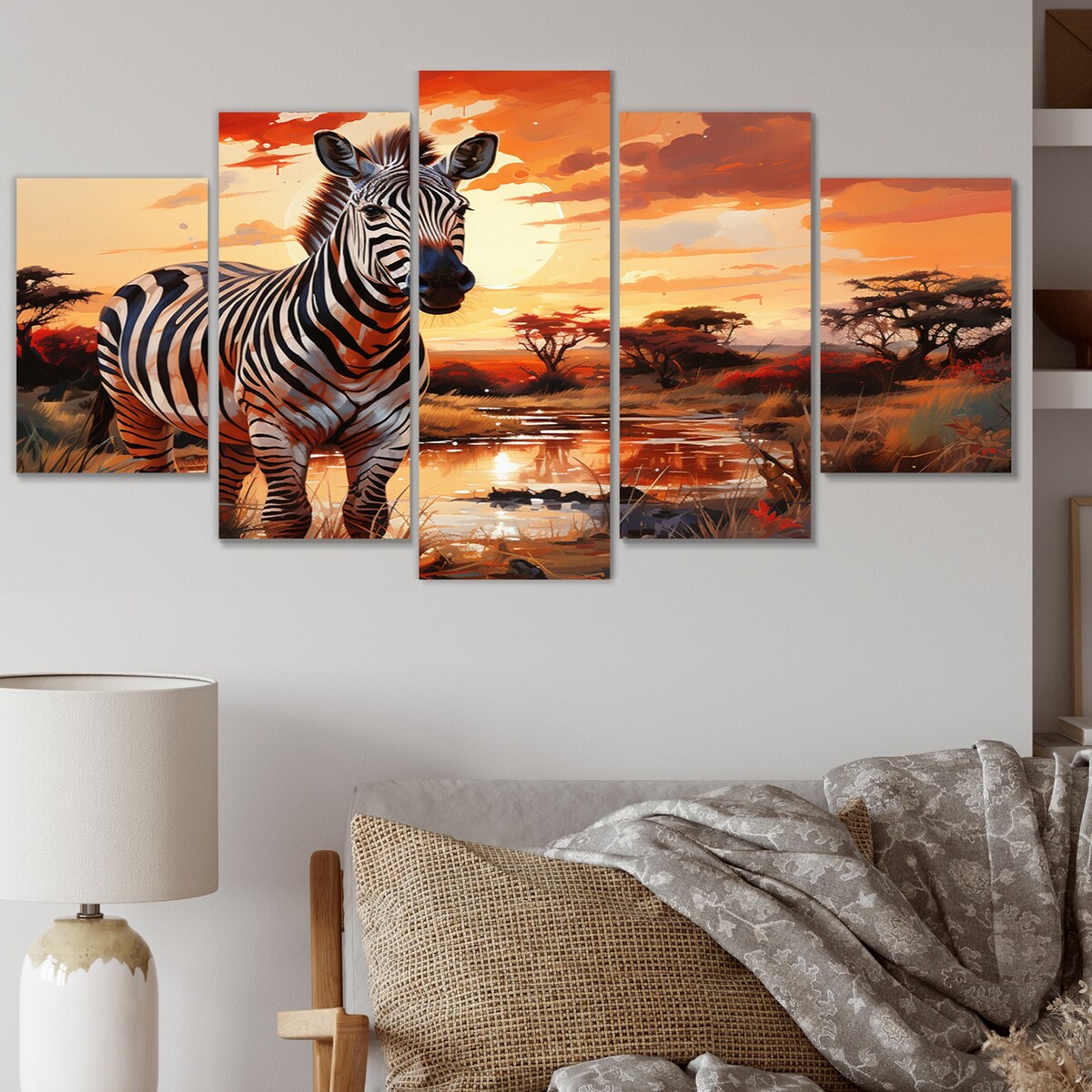 Designart "Zebra Walking In Africa I" Animals Multipanel Canvas Art Print set