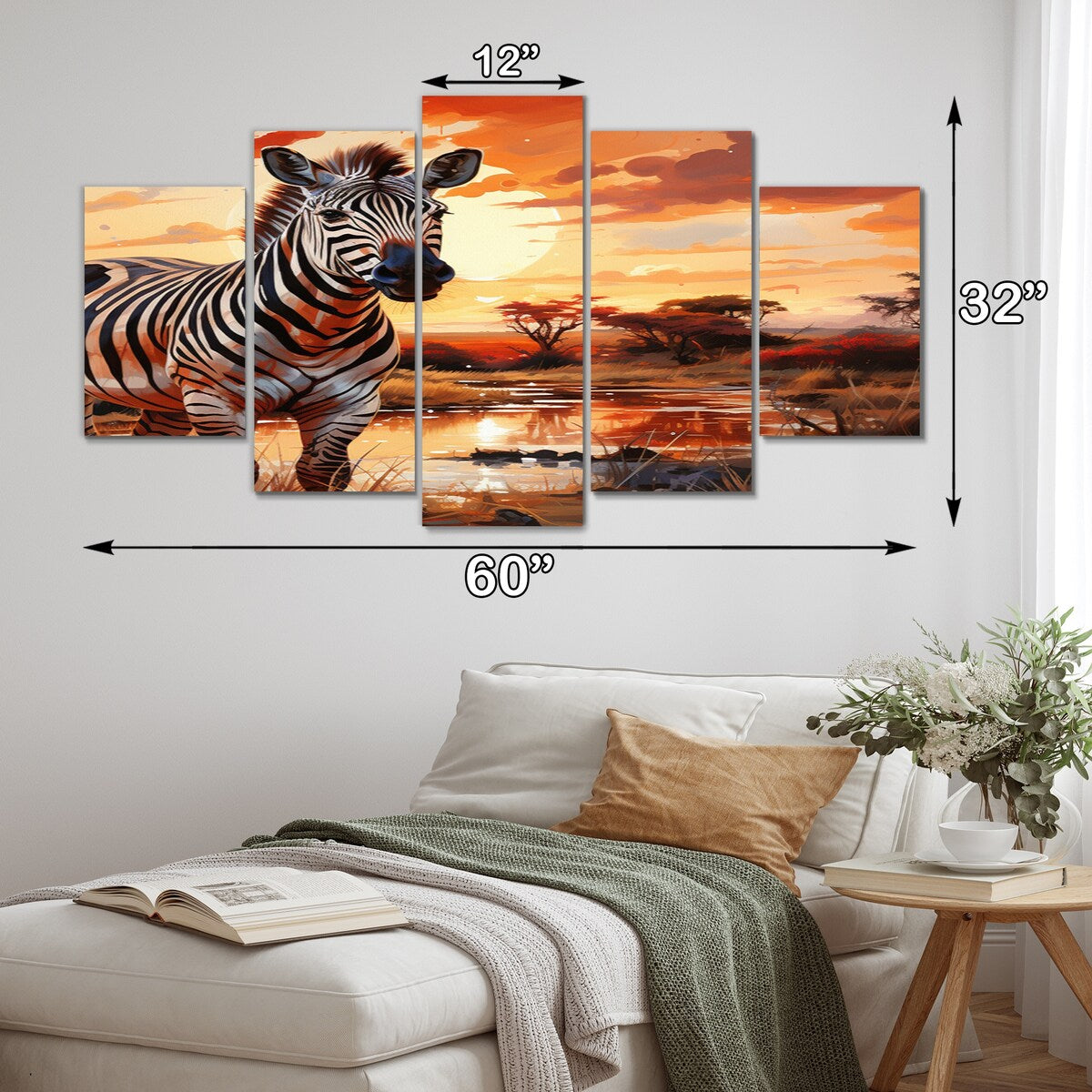Designart "Zebra Walking In Africa I" Animals Multipanel Canvas Art Print set