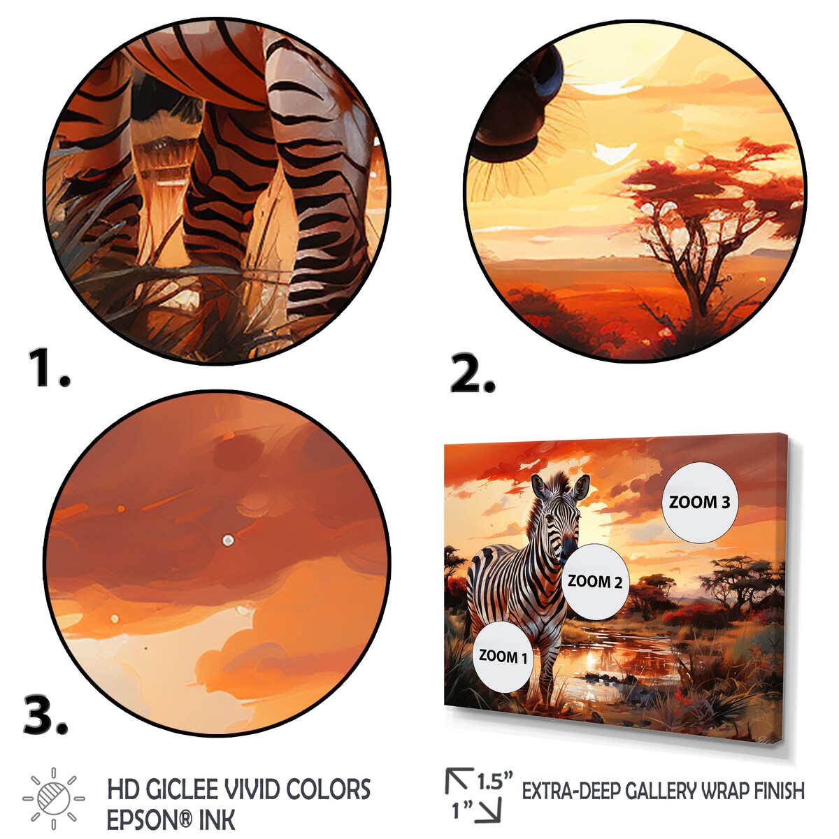 Designart "Zebra Walking In Africa I" Animals Multipanel Canvas Art Print set