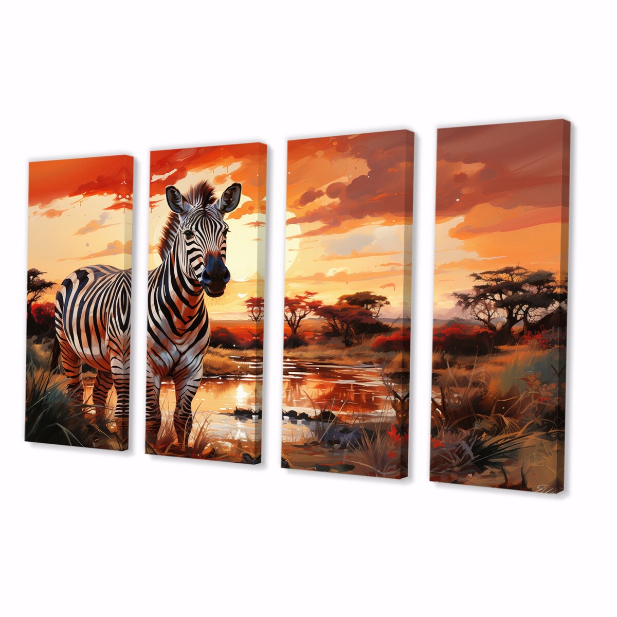 Designart "Zebra Walking In Africa I" Animals Multipanel Canvas Art Print set