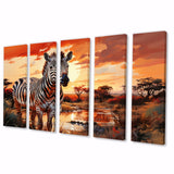 Designart "Zebra Walking In Africa I" Animals Multipanel Canvas Art Print set