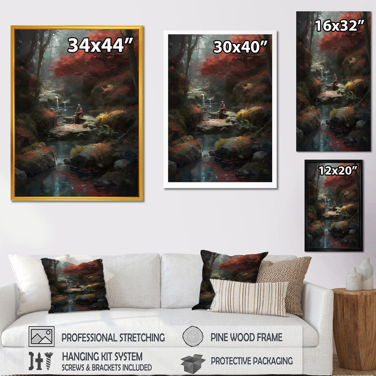Designart "Zen Asian Garden With Steam Ii" Japon Landscape Canvas Wall Art