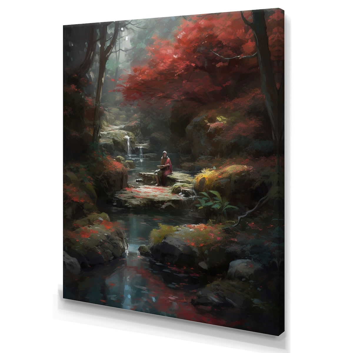 Designart "Zen Asian Garden With Steam Ii" Japon Landscape Canvas Wall Art