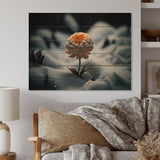 Designart 'A Blooming Orange Marigold Flower In Winter II' Floral Marigold Wood Wall Art - Natural Pine Wood