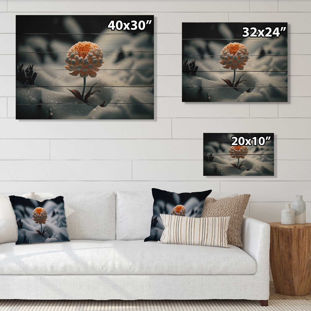 Designart 'A Blooming Orange Marigold Flower In Winter II' Floral Marigold Wood Wall Art - Natural Pine Wood