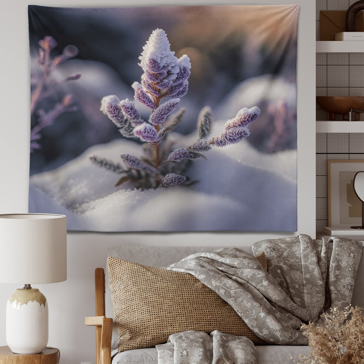 Designart 'A Blooming Purple Lavender Flower In Winter I' Floral Rose Wall Tapestry