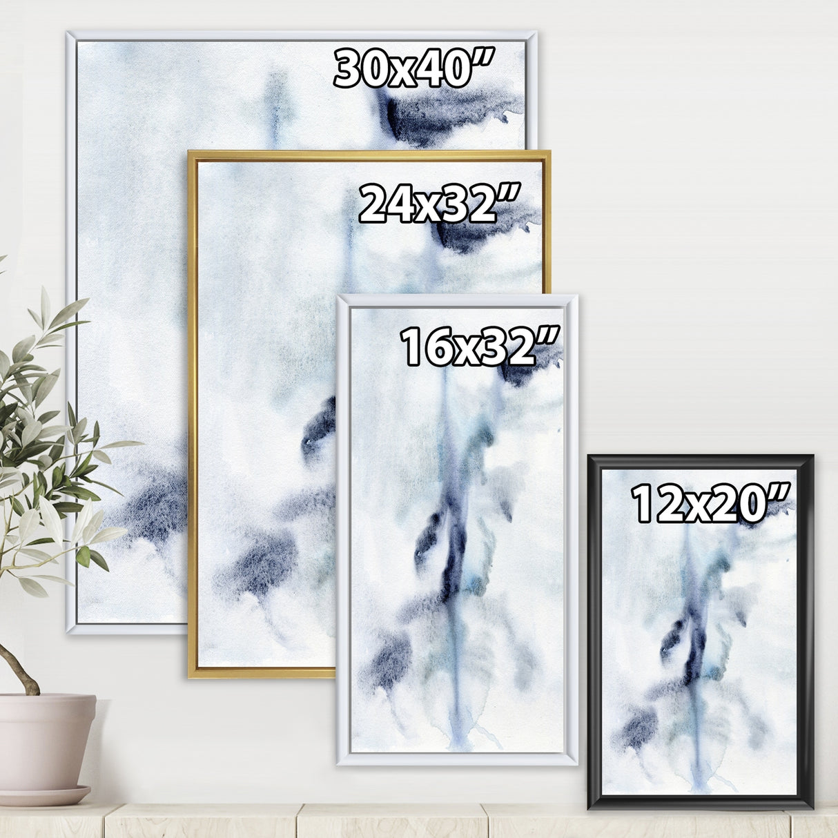 Designart "Abstract of Dark Blue Clouds V" Modern Framed Canvas Wall Art Print