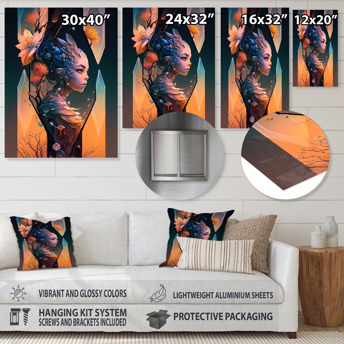 Designart 'Alien Face With Flowers 2 Hexagon' Woman Sci-Fi Metal Wall Art