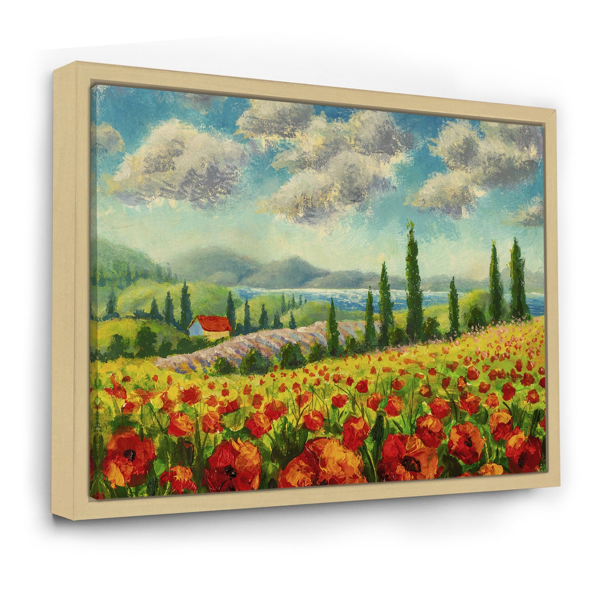 Designart "Beautiful Landscape With Poppies Flowers In Italy" Traditional Framed Canvas Wall Art Print