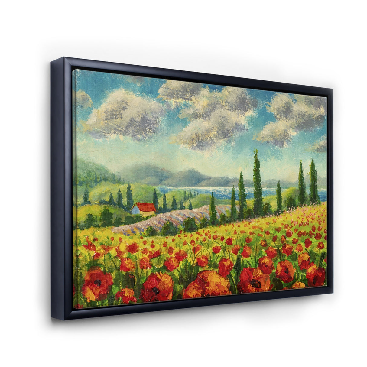 Designart "Beautiful Landscape With Poppies Flowers In Italy" Traditional Framed Canvas Wall Art Print