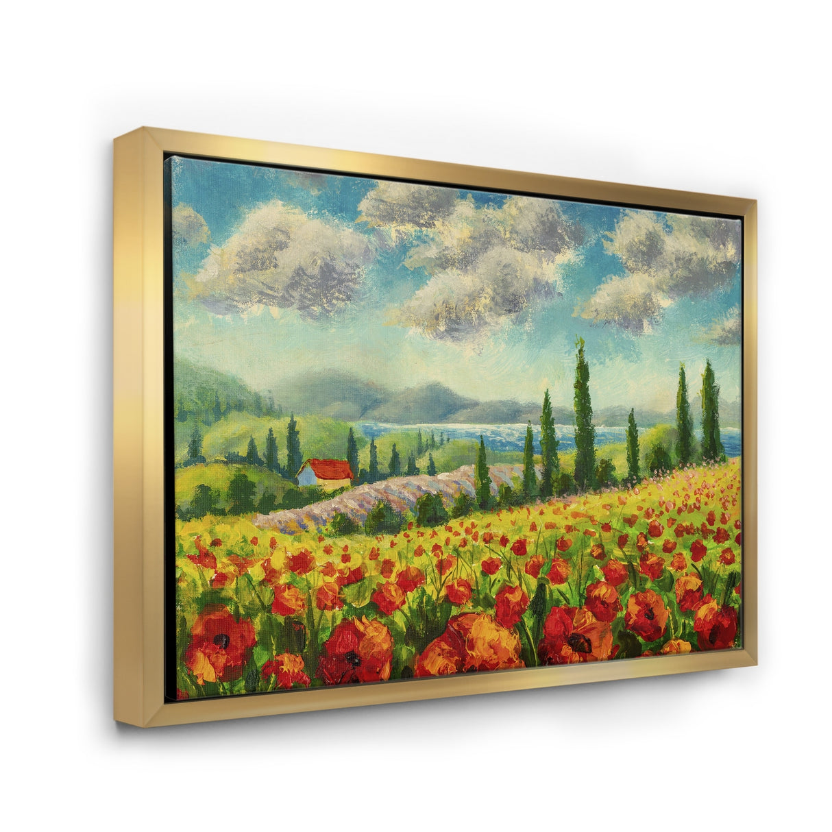 Designart "Beautiful Landscape With Poppies Flowers In Italy" Traditional Framed Canvas Wall Art Print