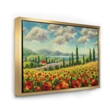 Designart "Beautiful Landscape With Poppies Flowers In Italy" Traditional Framed Canvas Wall Art Print
