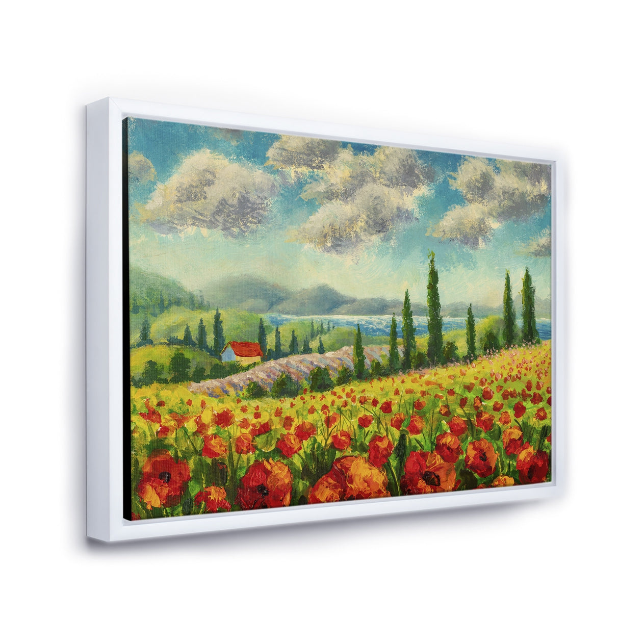 Designart "Beautiful Landscape With Poppies Flowers In Italy" Traditional Framed Canvas Wall Art Print