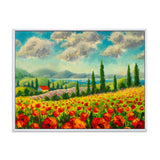 Designart "Beautiful Landscape With Poppies Flowers In Italy" Traditional Framed Canvas Wall Art Print