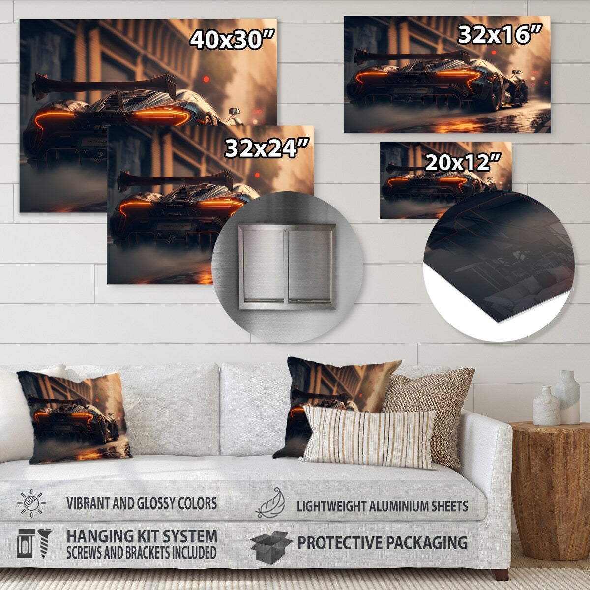 Designart 'Black McClaren Sports Car Racing In Italian Street II' Cars Race Car Metal Wall Art