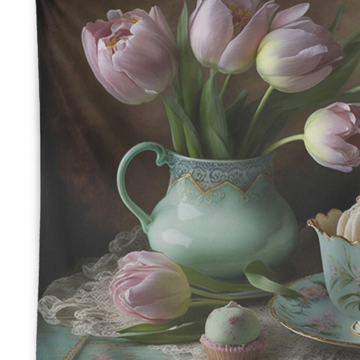 Designart 'Blossoming Pink Tulips In Roccoco Interior IV' Floral Tulip Wall Tapestry