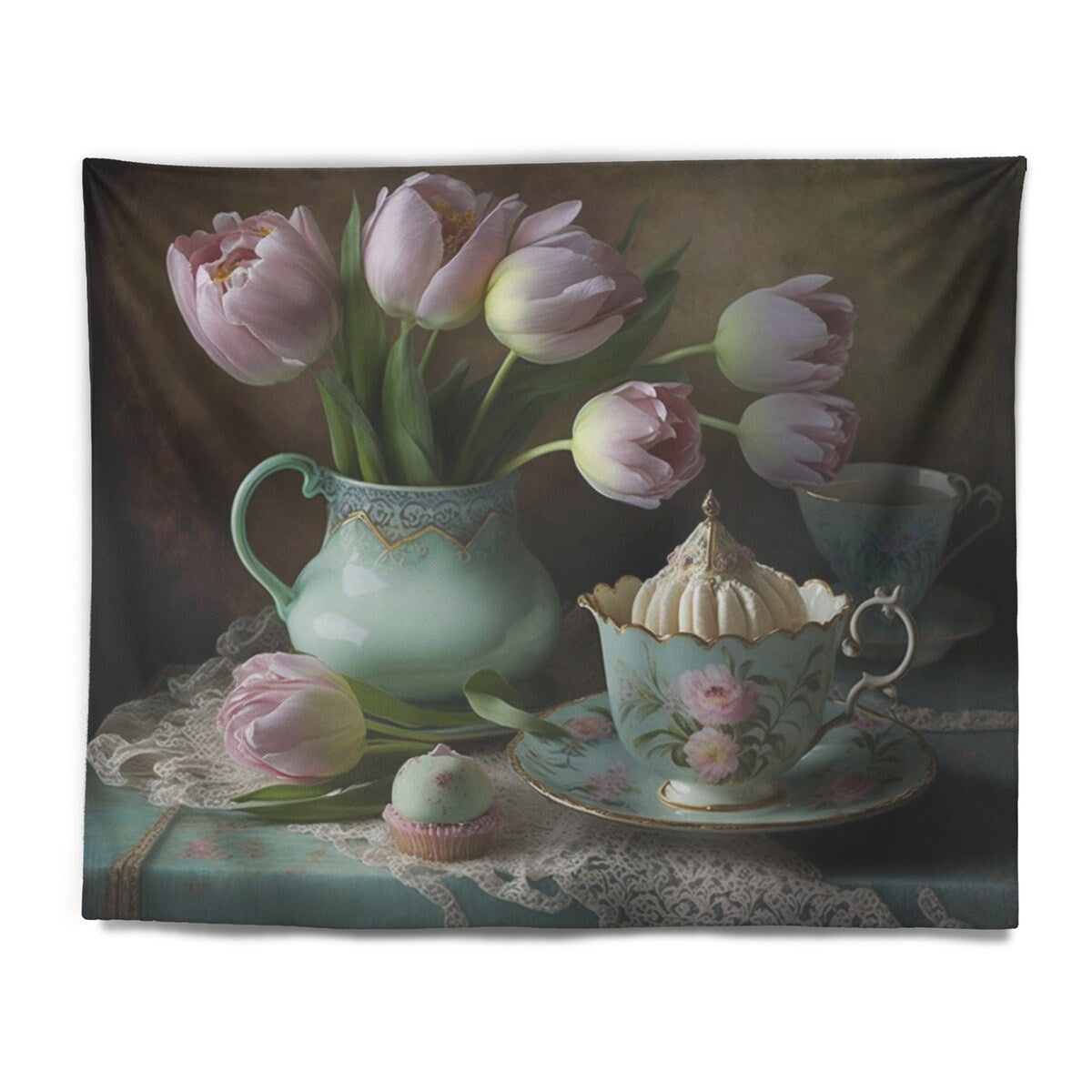 Designart 'Blossoming Pink Tulips In Roccoco Interior IV' Floral Tulip Wall Tapestry