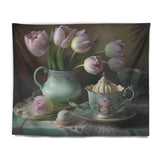 Designart 'Blossoming Pink Tulips In Roccoco Interior IV' Floral Tulip Wall Tapestry