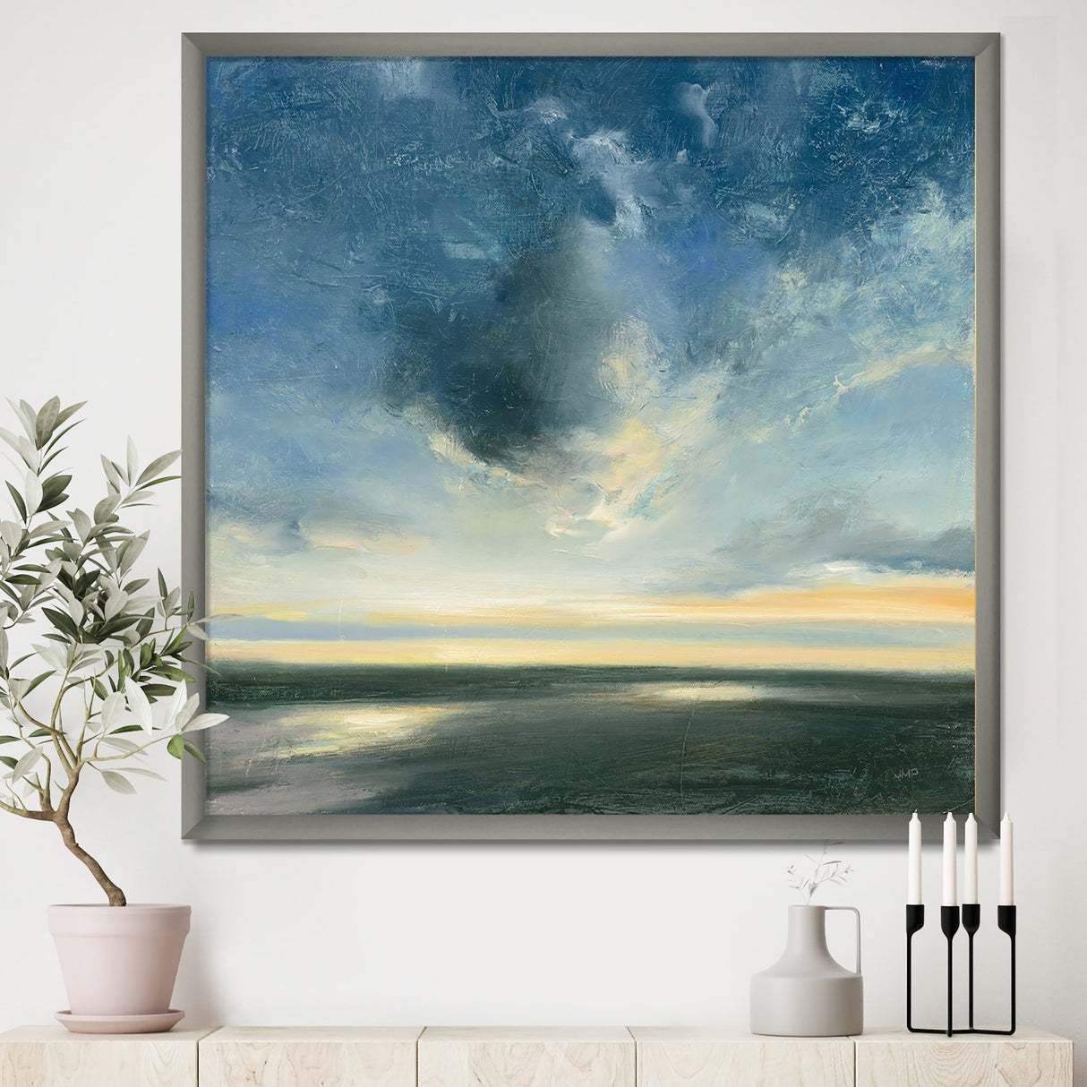 Designart "Blue Coastal Sunrise" Landscape & Nature Framed Art Print