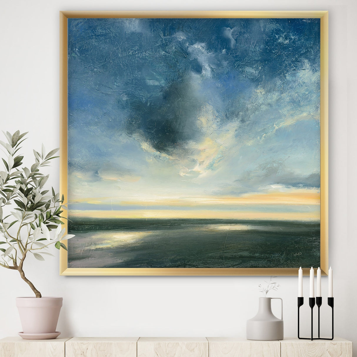 Designart "Blue Coastal Sunrise" Landscape & Nature Framed Art Print