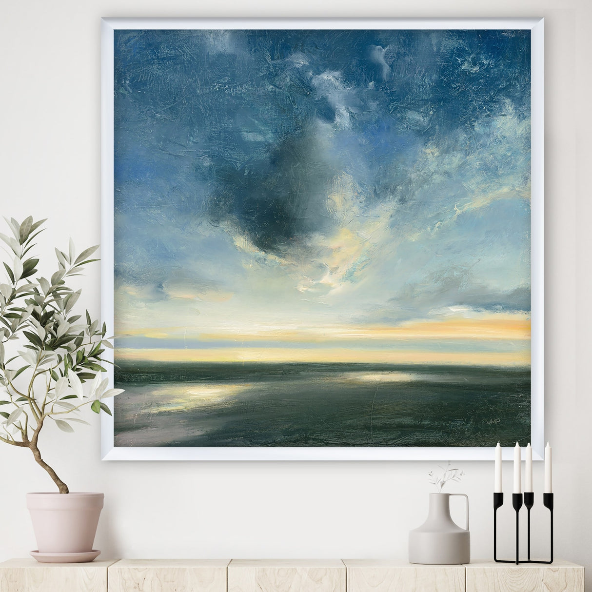 Designart "Blue Coastal Sunrise" Landscape & Nature Framed Art Print