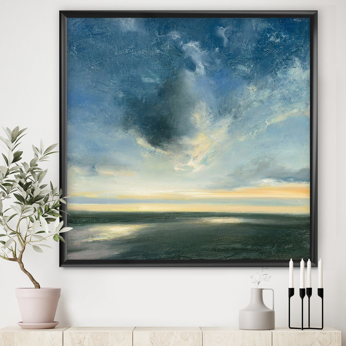 Designart "Blue Coastal Sunrise" Landscape & Nature Framed Art Print