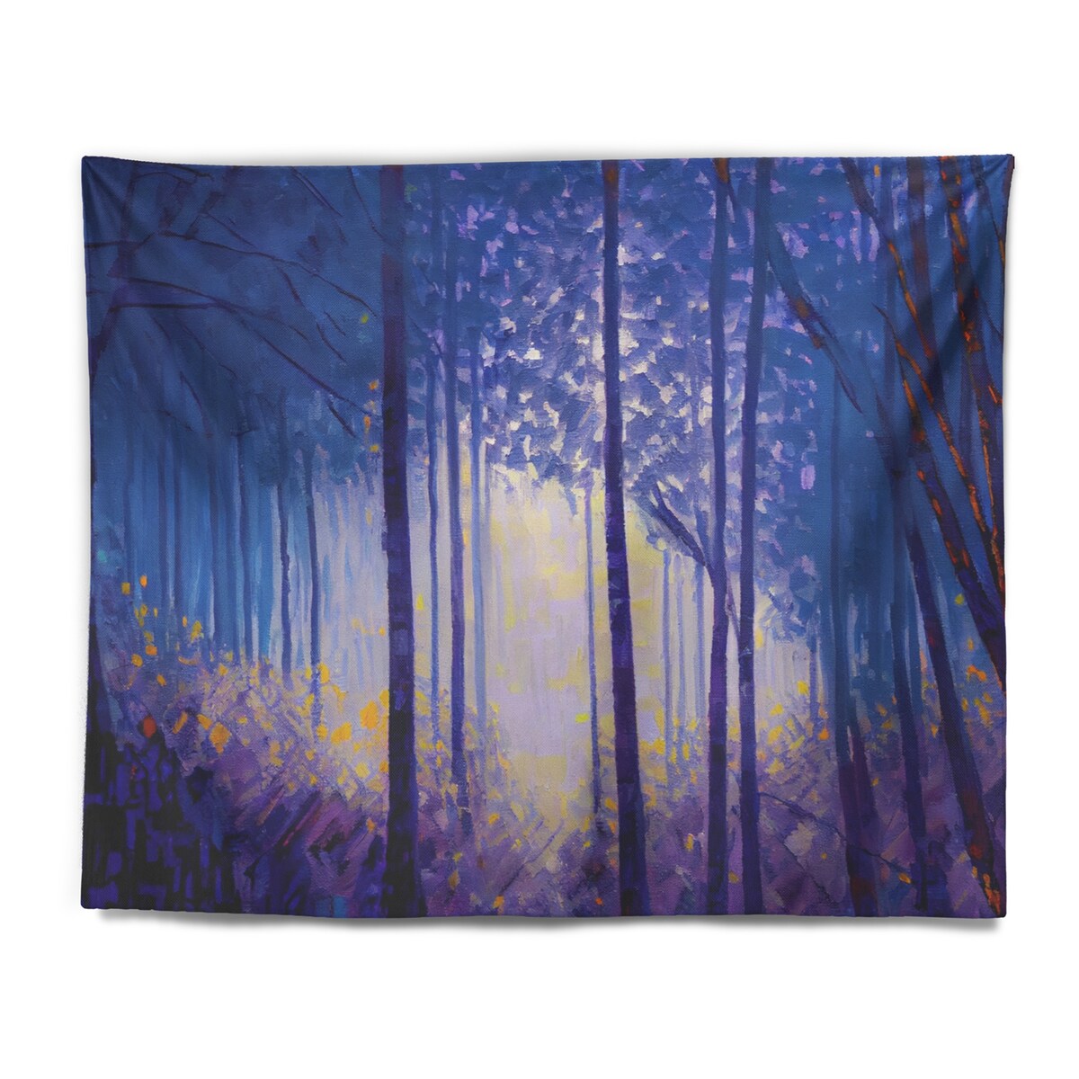 Designart 'Blue Watercolor Trees At Dawn' Landscape Forest Wall Tapestry