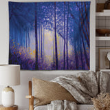 Designart 'Blue Watercolor Trees At Dawn' Landscape Forest Wall Tapestry