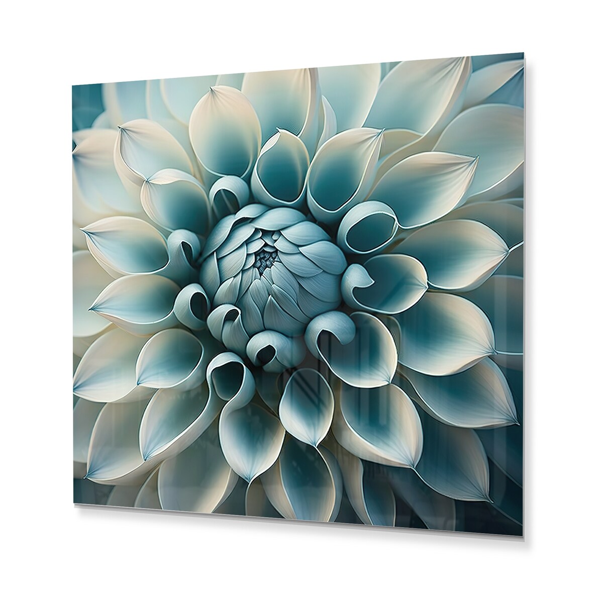 Designart 'Blue,White Dahlia Flowers I' Floral Dahlia Metal Wall Art