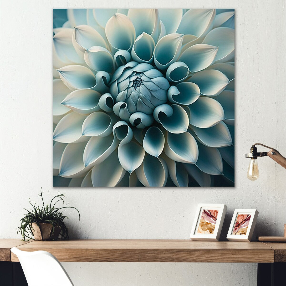 Designart 'Blue,White Dahlia Flowers I' Floral Dahlia Metal Wall Art