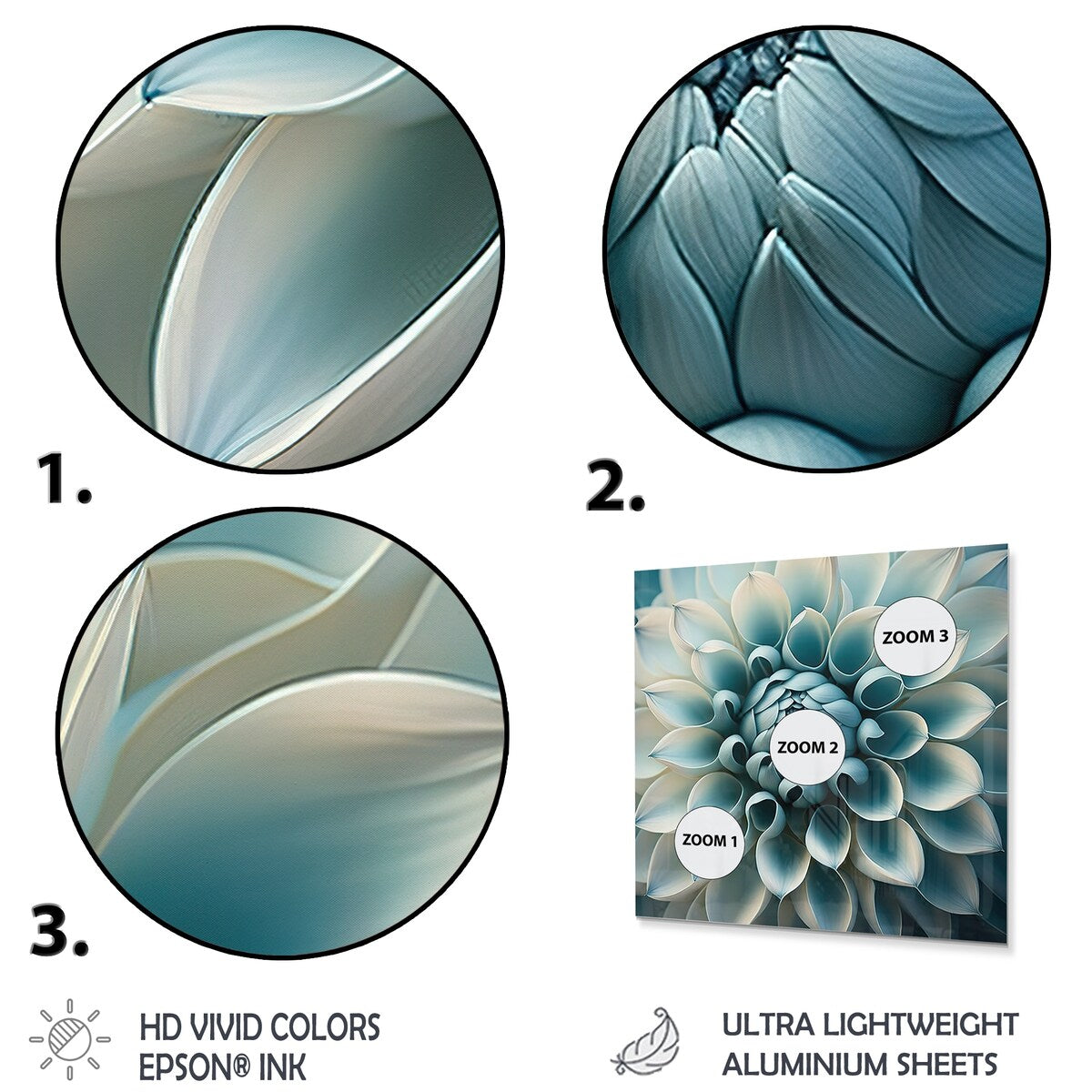 Designart 'Blue,White Dahlia Flowers I' Floral Dahlia Metal Wall Art