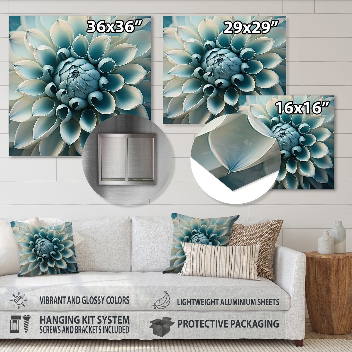 Designart 'Blue,White Dahlia Flowers I' Floral Dahlia Metal Wall Art