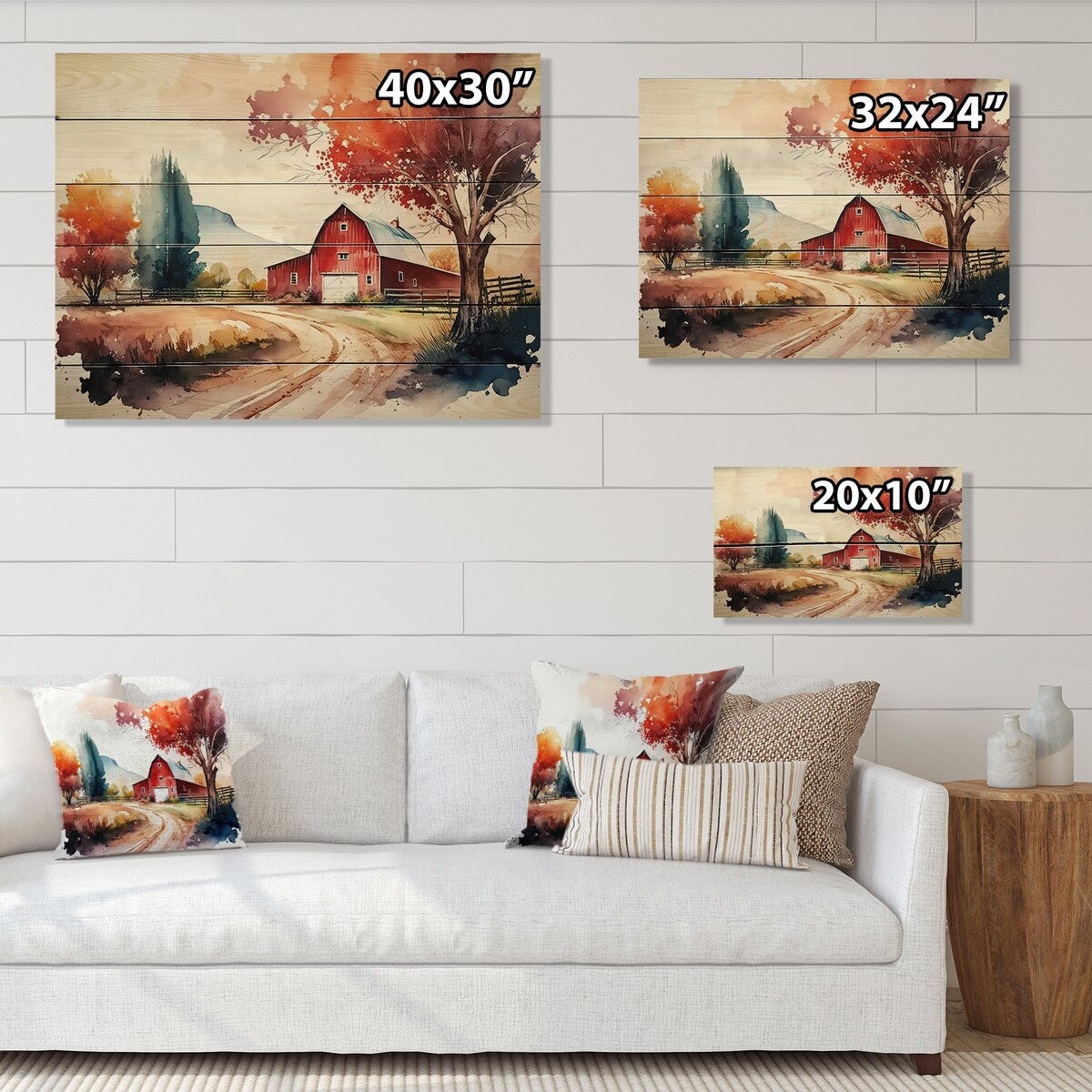 Designart 'Calm Red Barn In Spring VII' Barn Landscape Wood Wall Art - Natural Pine Wood