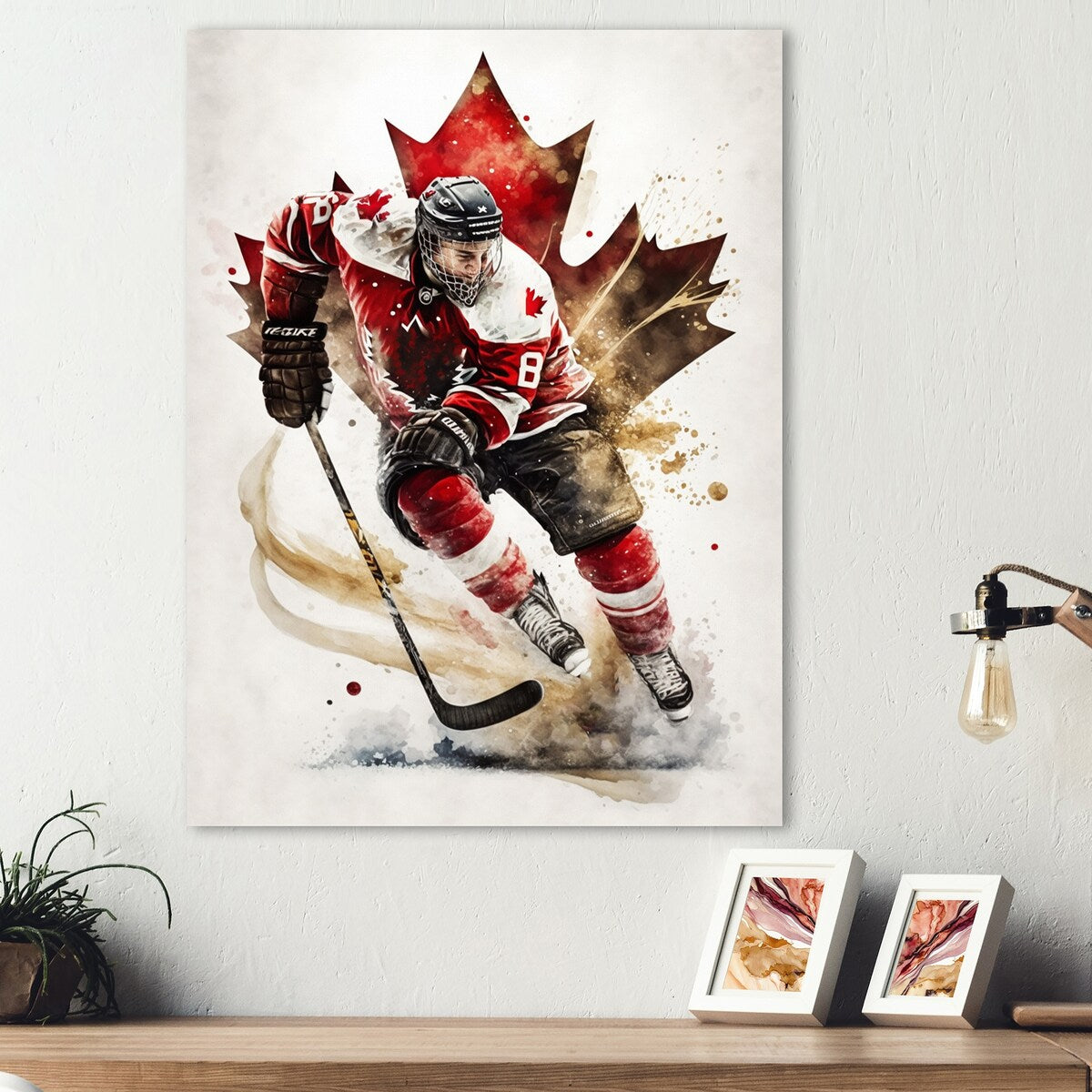 Designart 'Canadian Hockey Player In Action I' Sport Hockey Metal Wall Art