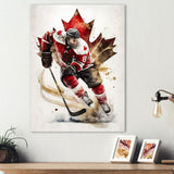 Designart 'Canadian Hockey Player In Action I' Sport Hockey Metal Wall Art