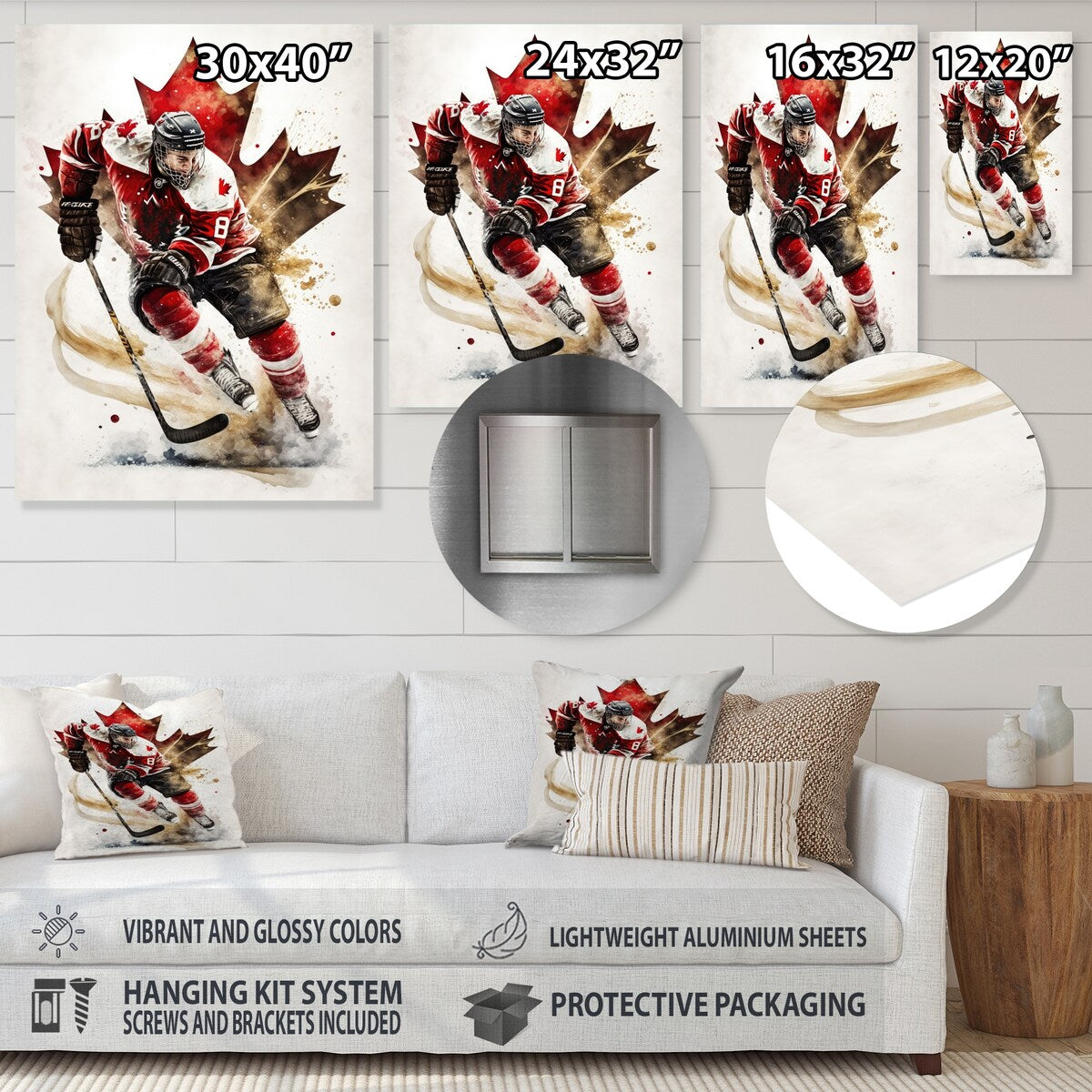 Designart 'Canadian Hockey Player In Action I' Sport Hockey Metal Wall Art