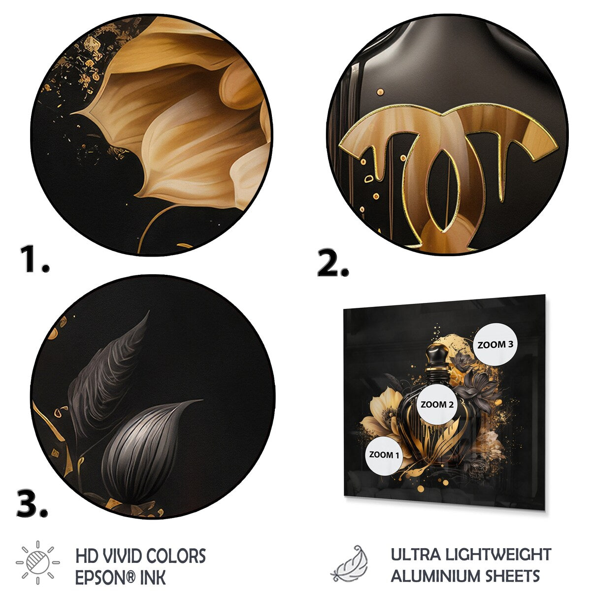 Designart 'Chic Black And Gold Perfume Bottle VII' Fashion Perfume Metal Wall Art
