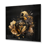 Designart 'Chic Black And Gold Perfume Bottle VII' Fashion Perfume Metal Wall Art