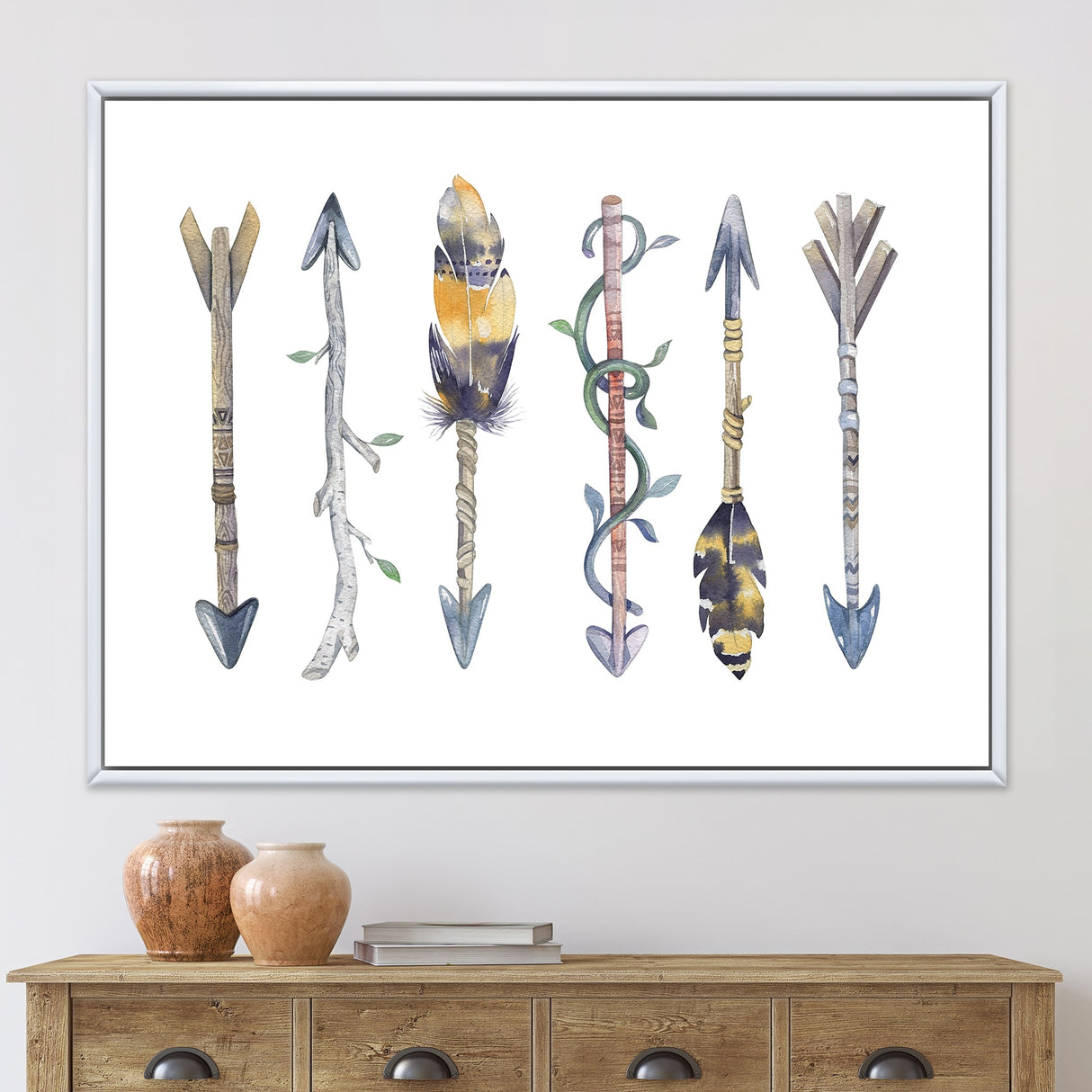 Designart "Colorful Ethnics Arrows In Native American Style" Bohemian & Eclectic Framed Canvas Wall Art Print