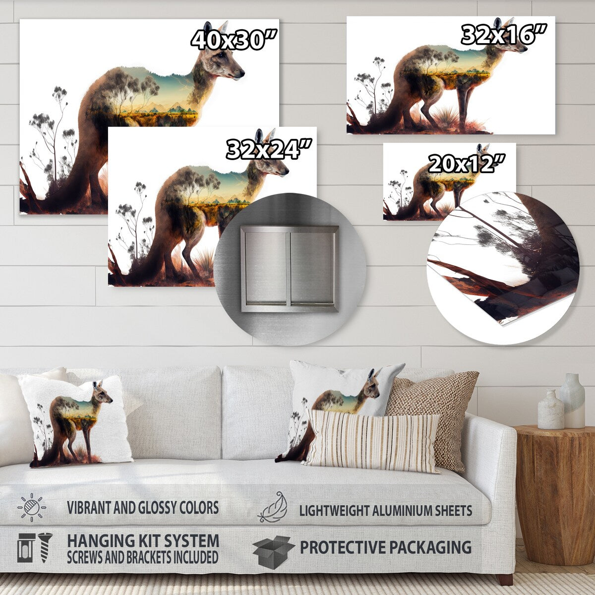 Designart 'Double Exposure Of A Kangaroo With Australian Landscape ' Animals Kangaroo Double Exposure Metal Wall Art