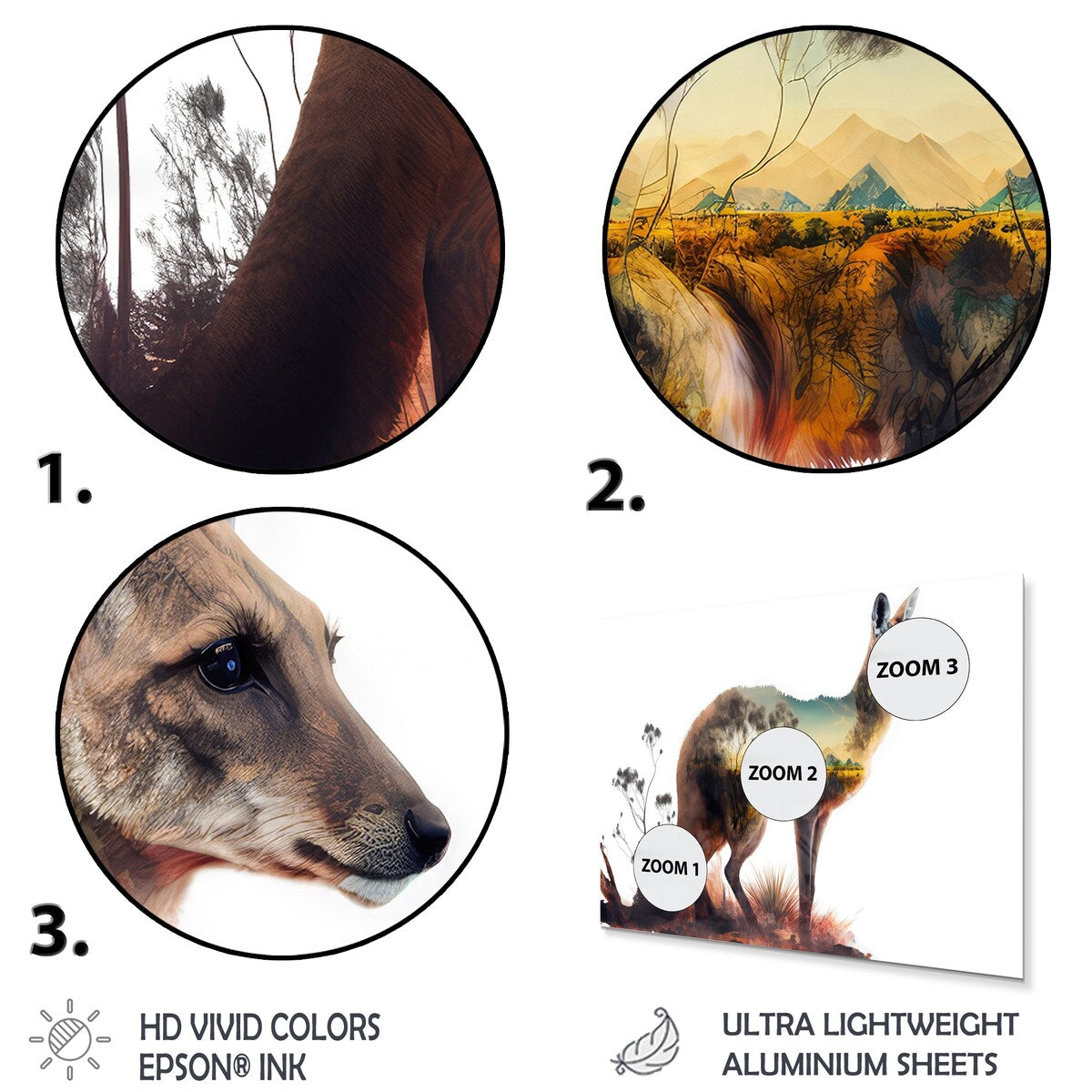 Designart 'Double Exposure Of A Kangaroo With Australian Landscape ' Animals Kangaroo Double Exposure Metal Wall Art