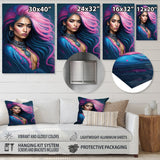 Designart 'Fashion Indian Woman In Pink And Blue VI' Indian Woman Metal Wall Art