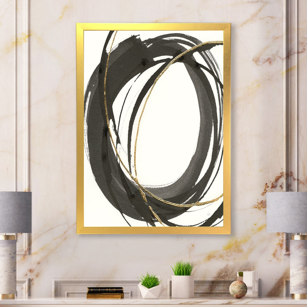 Designart "Gold Glamour Circle IV" Posh & Luxe Framed Art Print