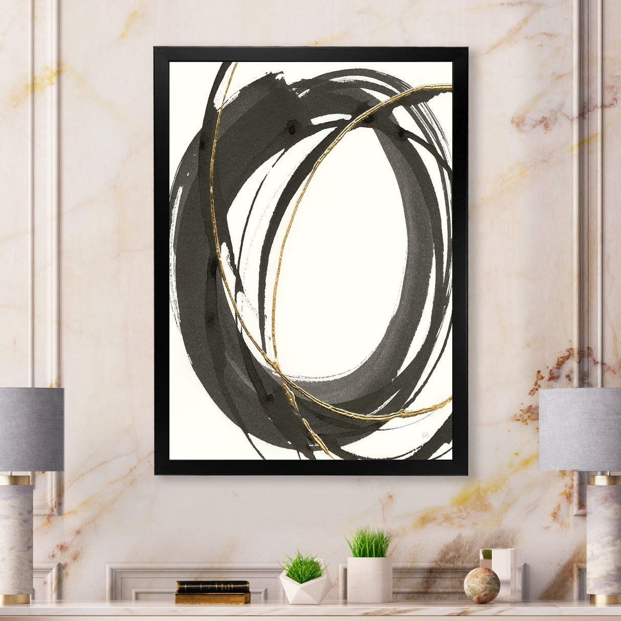 Designart "Gold Glamour Circle IV" Posh & Luxe Framed Art Print