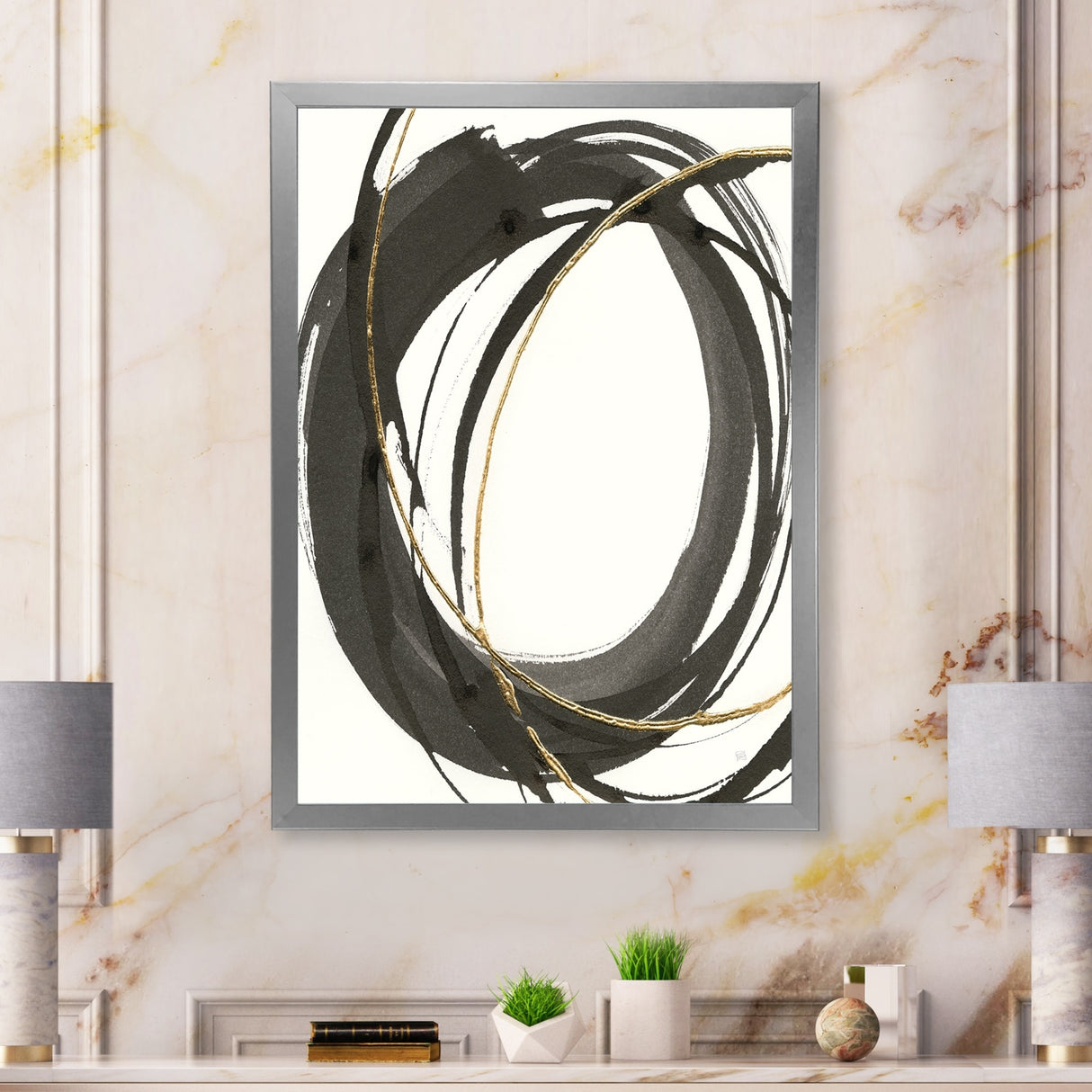 Designart "Gold Glamour Circle IV" Posh & Luxe Framed Art Print