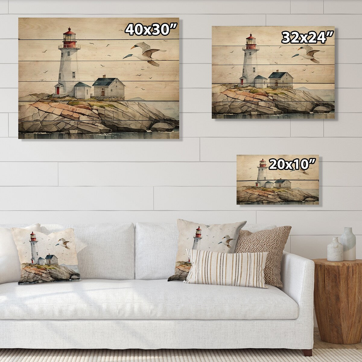 Designart 'Lighthouse By The Ocean II' Beach Light House Wood Wall Art - Natural Pine Wood