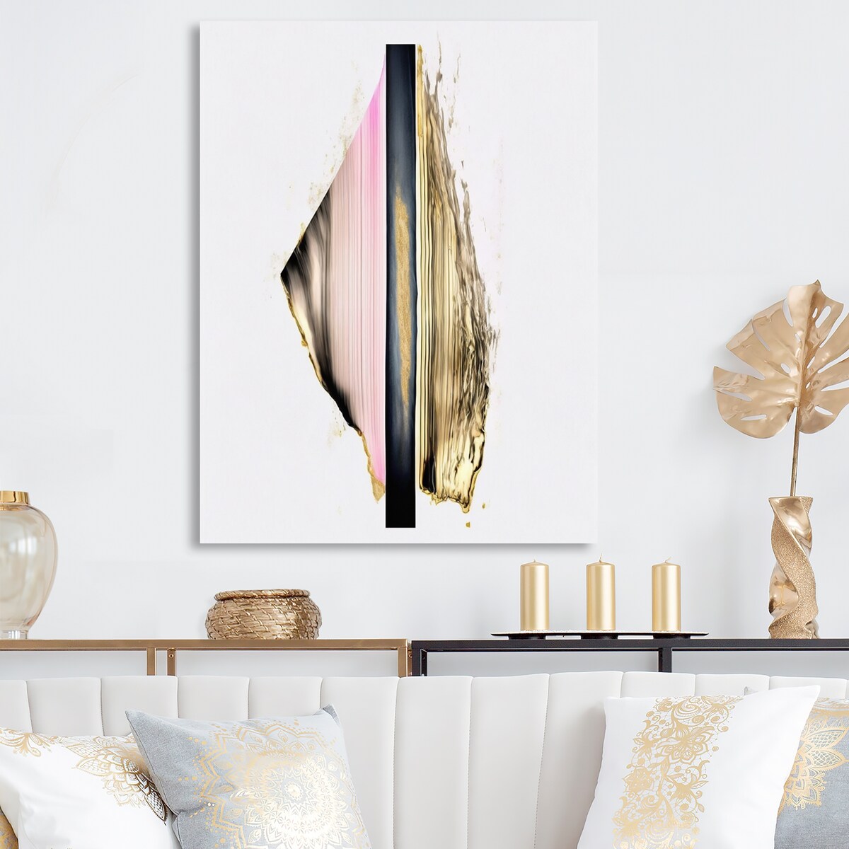 Designart 'Minimalism Pink And Gold Cubic Fusion III' Minimalism Metal Wall Art
