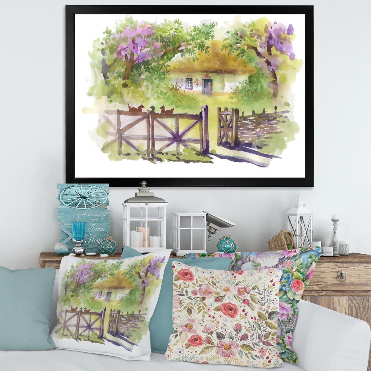 Designart "Painting of Rustic Cottage In The Woods" Traditional Framed Art Print