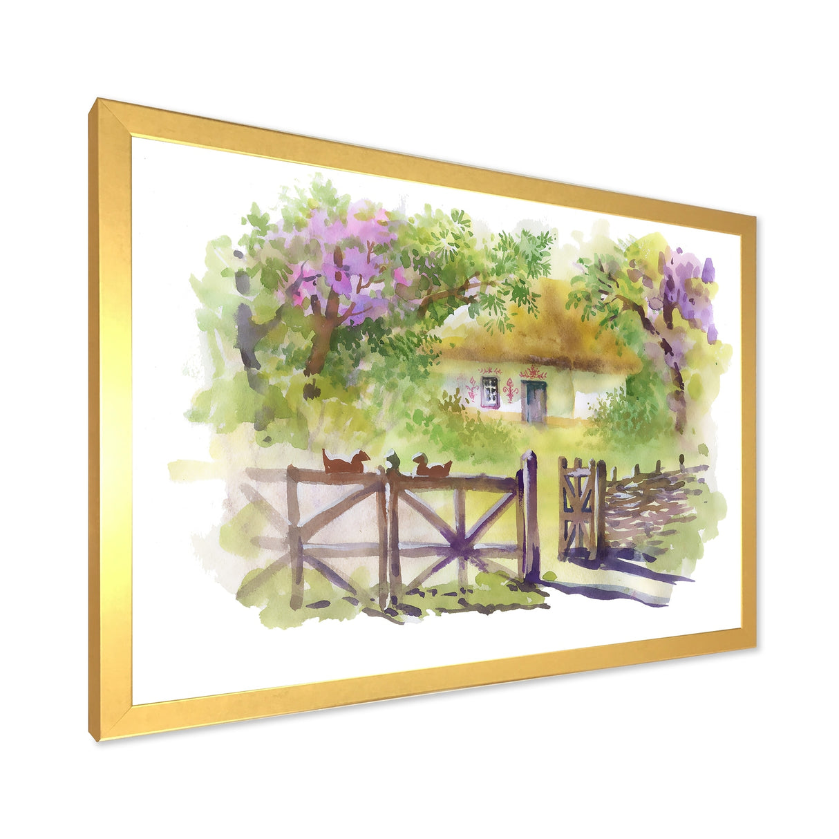 Designart "Painting of Rustic Cottage In The Woods" Traditional Framed Art Print